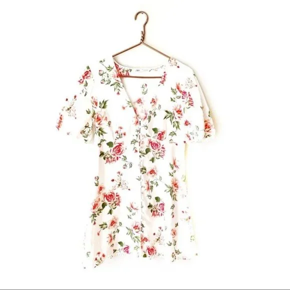 Zara White Linen Blend Puff Sleeve Button Front Mini Dress - Picture 2 of 11